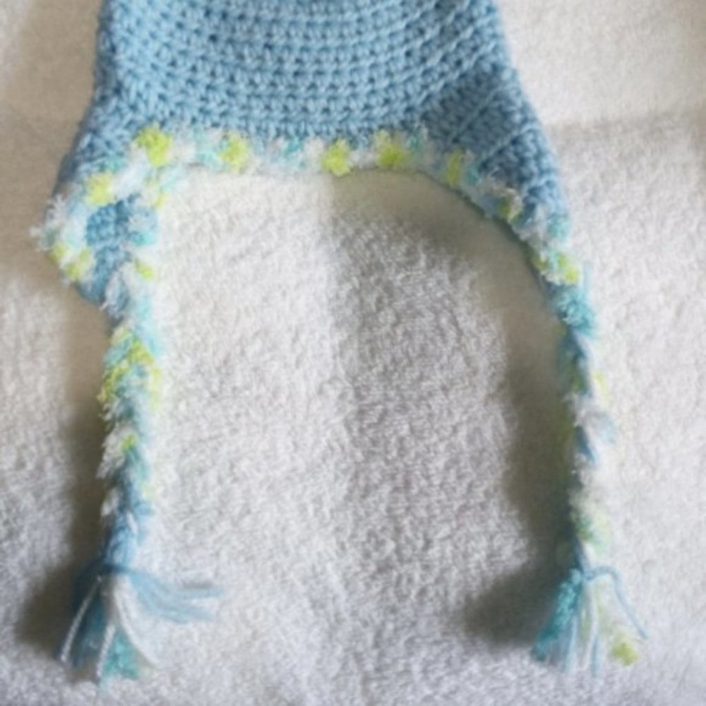 Hand Crafted Baby Boy Blue Earflap Hat crochet 0-3 months Winter Spring Fall - Picture 3 of 4